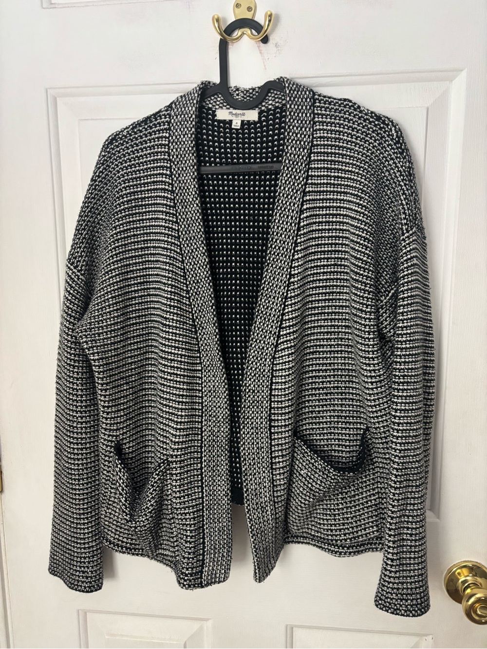Madewell Black & White Open-Front Knit Cardigan
